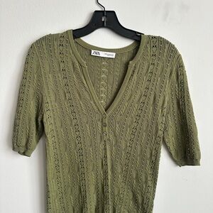 Zara Sage Green Knit T-shirt Viscose Medium Size